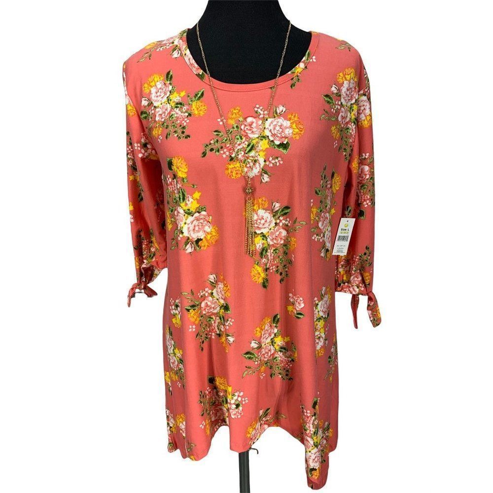 Bobbie Brooks‎ Ladies Soft Pink Size Large Tunic Top With Necklace shark bite